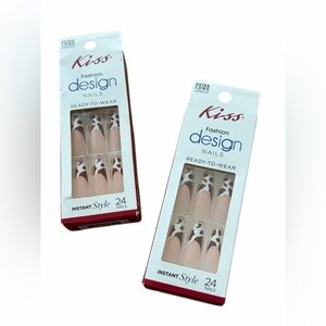 2 Pack KISS Glue On Nails Brown Cow Print French Tip Extra Long Coffin